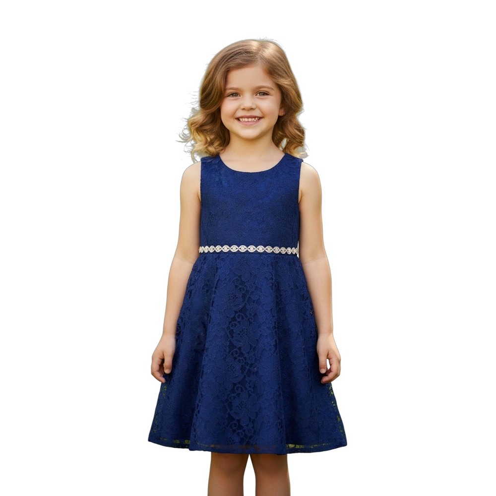 American‎ Princess Girls Size 5 Navy Blue Lace Special Occasion Dress